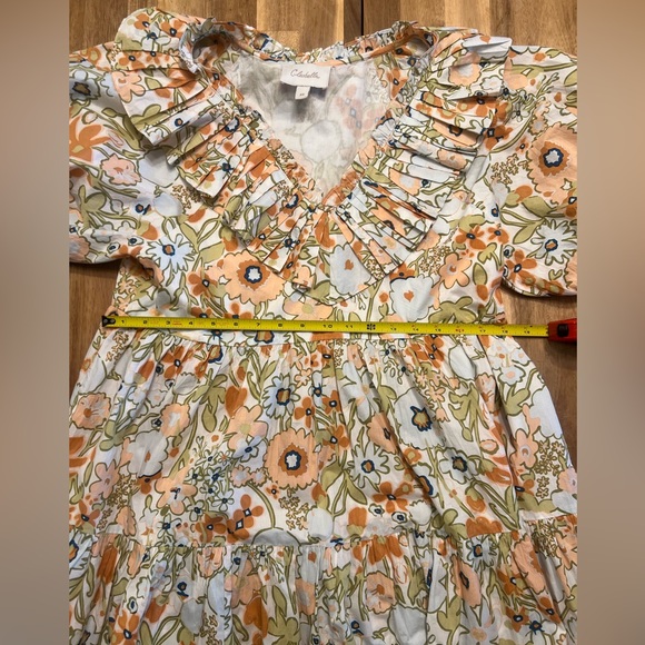 Cleobella Farrah Floral Ruffle Pleated Neckline Babydoll Mini Dress Cotton Sz XS - Picture 5 of 11
